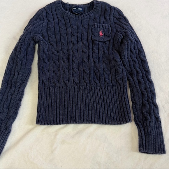 Ralph Lauren Other - Ralph Lauren girls navy blue cable knit sweater pink pony fits XS or 2T 3T